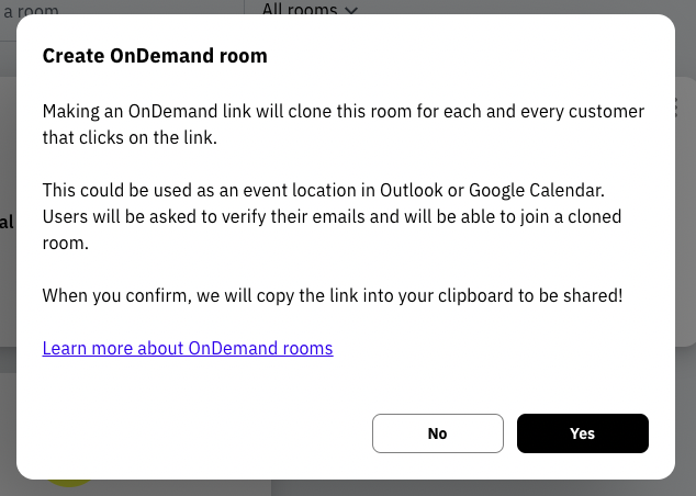 Create OnDemand room dialog